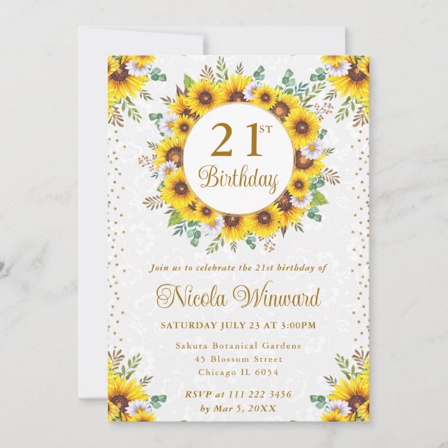 Watercolor Rustic Sunflowers Wreath Birthday Invitation (Front)