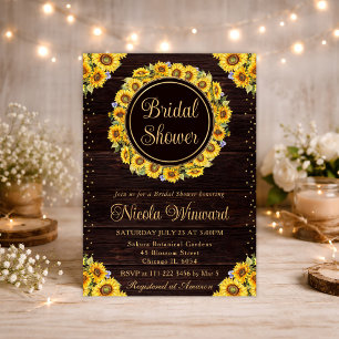 Watercolor Rustic Sunflowers Wreath Bridal Shower Invitation