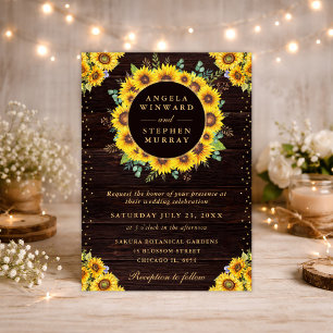 Watercolor Rustic Sunflowers Wreath Wedding Invitation