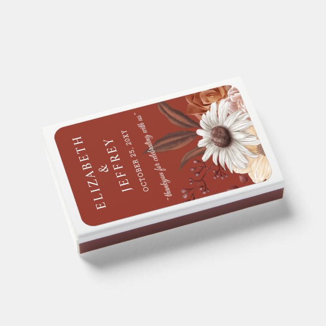 Watercolor Rustic Terracotta Floral Fall Wedding Matchboxes (Front Closed)
