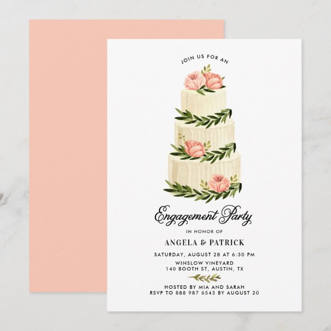 Watercolor Rustic Tiered Cake Engagement Party Invitation (Front/Back)