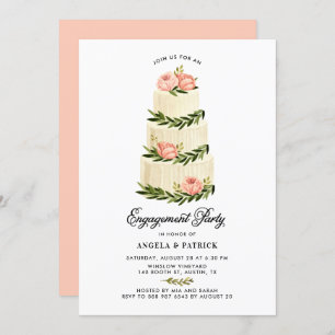 Watercolor Rustic Tiered Cake Engagement Party Invitation
