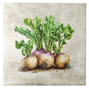 Watercolor Rustic Turnips Faux Texture Ceramic Tile