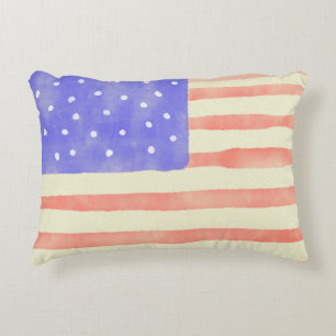 Watercolor rustic USA American flag Accent Pillow