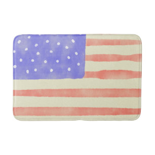 Watercolor rustic USA American flag Bath Mat