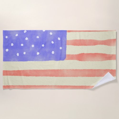 Watercolor rustic USA American flag Beach Towel