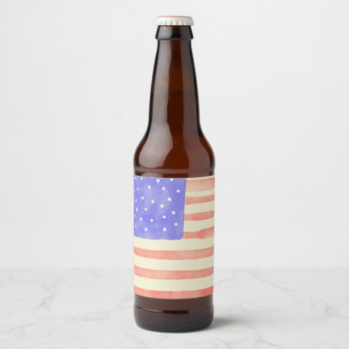 Watercolor rustic USA American flag Beer Bottle Label