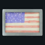 Watercolor rustic USA American flag Belt Buckle<br><div class="desc">Pastel art in light orange,  red rose,  periwinkle blue and light yellow colors. America 4th of July dots and stripes.</div>