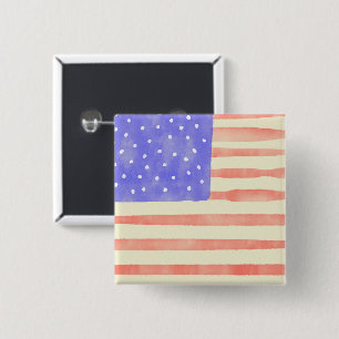 Watercolor rustic USA American flag Button