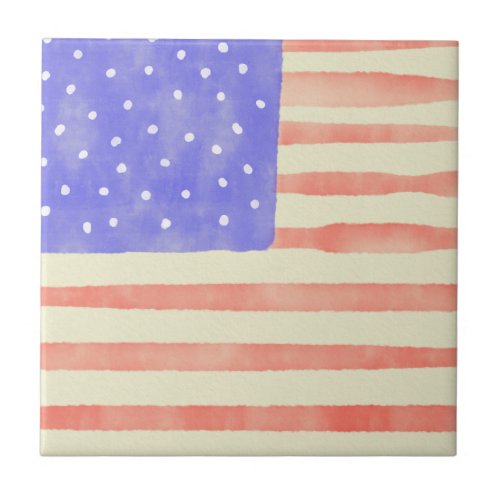 Watercolor rustic USA American flag Ceramic Tile