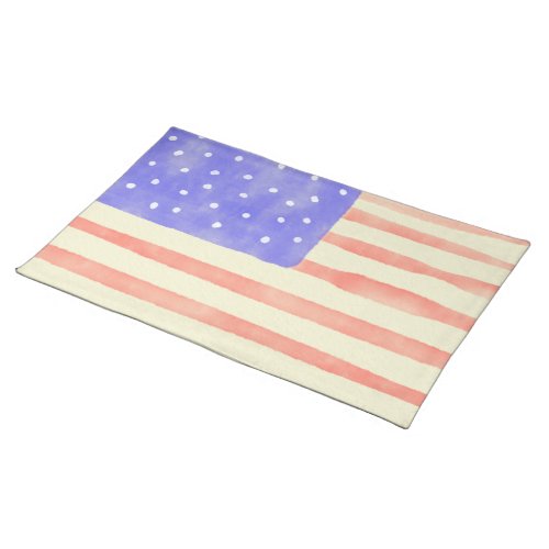 Watercolor rustic USA American flag Cloth Placemat