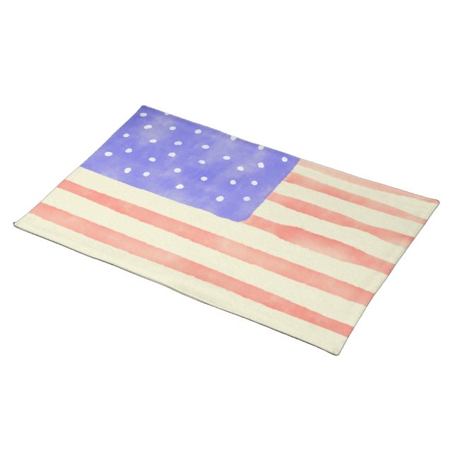 Watercolor rustic USA American flag Cloth Placemat (On Table)