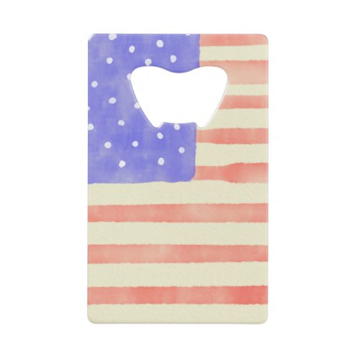 Watercolor rustic USA American flag Credit Card Bottle Opener