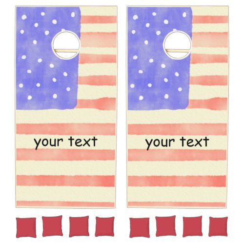 Watercolor rustic USA American flag Custom text Cornhole Set