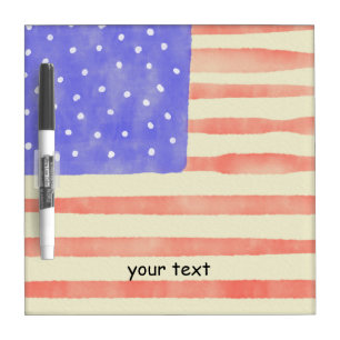 Watercolor rustic USA American flag Custom text Dry Erase Board