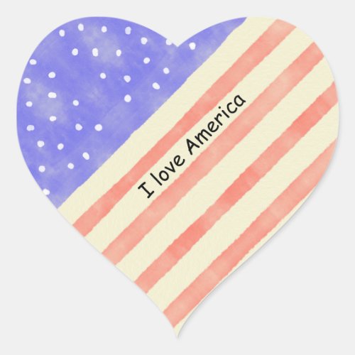 Watercolor rustic USA American flag Custom text Heart Sticker