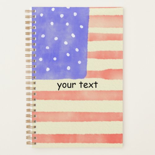 Watercolor rustic USA American flag Custom text Planner