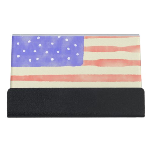 Watercolor rustic USA American flag Desk Business Card Holder