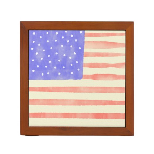 Watercolor rustic USA American flag Desk Organizer