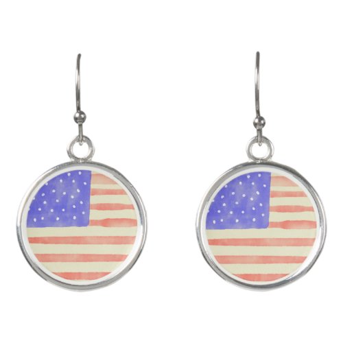 Watercolor rustic USA American flag Earrings