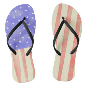 Watercolor rustic USA American flag Flip Flops