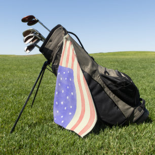 Watercolor rustic USA American flag Golf Towel