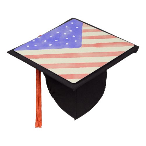 Watercolor rustic USA American flag Graduation Cap Topper