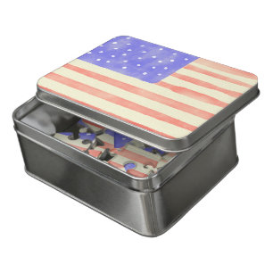 Watercolor rustic USA American flag Jigsaw Puzzle