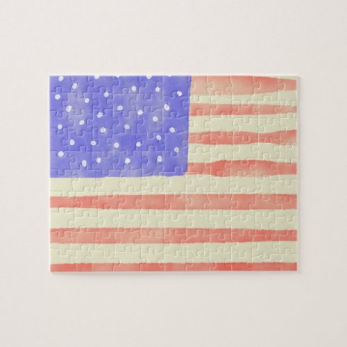 Watercolor rustic USA American flag Jigsaw Puzzle