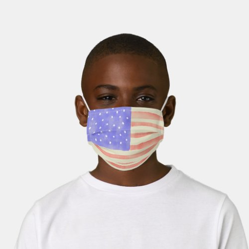 Watercolor rustic USA American flag Kids Cloth Face Mask
