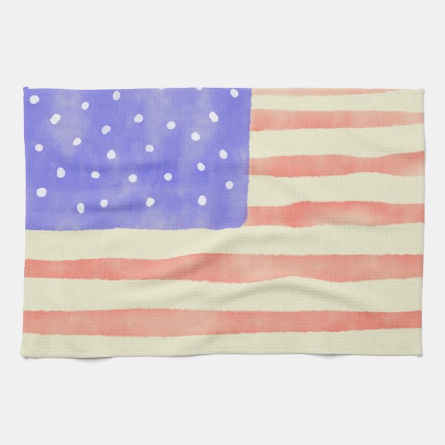 Watercolor rustic USA American flag Kitchen Towel (Horizontal)