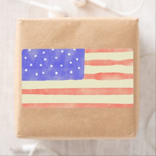 Watercolor rustic USA American flag Label
