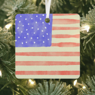 Watercolor rustic USA American flag Metal Ornament