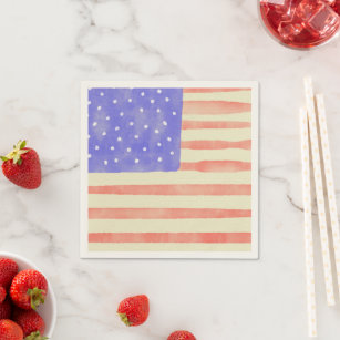 Watercolor rustic USA American flag Napkins