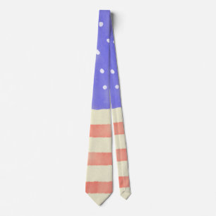 Watercolor rustic USA American flag Neck Tie