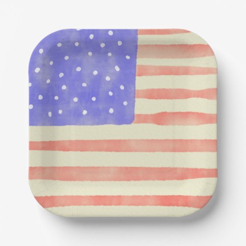 Watercolor rustic USA American flag Paper Plates