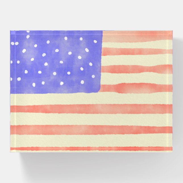 Watercolor rustic USA American flag Paperweight (Front)