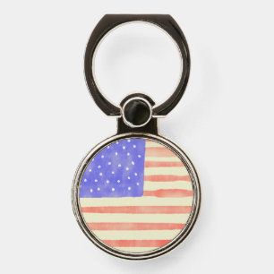 Watercolor rustic USA American flag Phone Ring Stand
