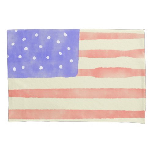 Watercolor rustic USA American flag Pillow Case