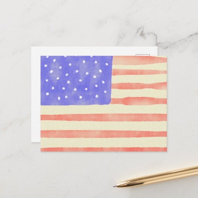 Watercolor rustic USA American flag Postcard (Front/Back In Situ)