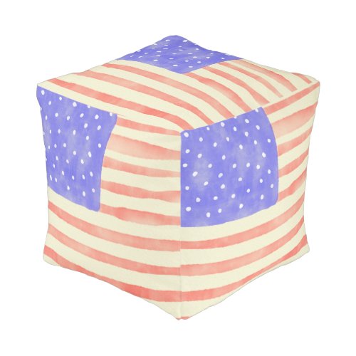 Watercolor rustic USA American flag Pouf