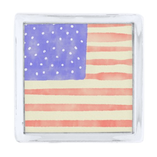 Watercolor rustic USA American flag Silver Finish Lapel Pin