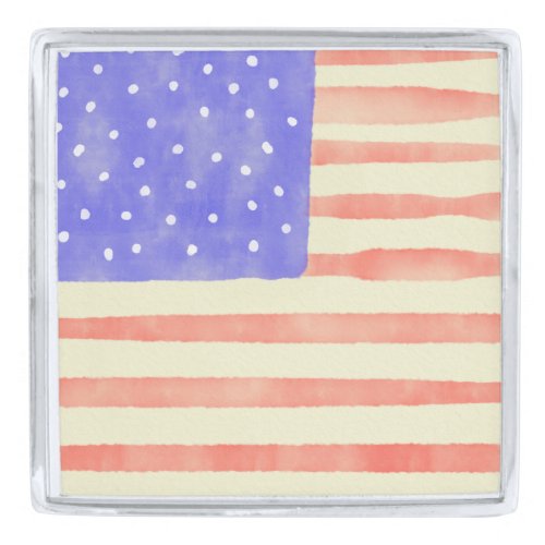 Watercolor rustic USA American flag Silver Finish Lapel Pin