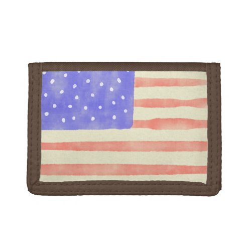 Watercolor rustic USA American flag Trifold Wallet