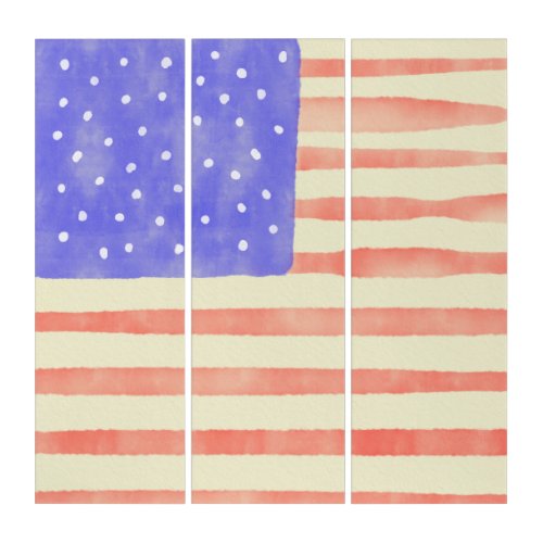 Watercolor rustic USA American flag Triptych