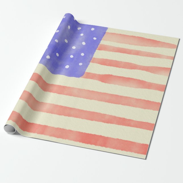 Watercolor rustic USA American flag Wrapping Paper (Unrolled)