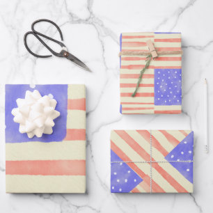 Watercolor rustic USA American flag Wrapping Paper Sheets