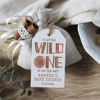 Watercolor Rustic Wood Wild One Baby Shower Gift Tags by komila at Zazzle
