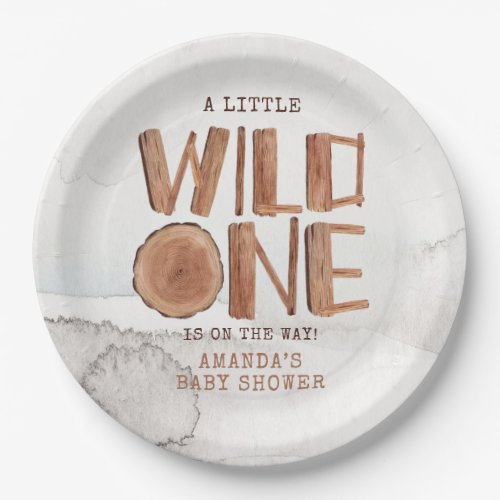 Watercolor Rustic Wood Wild One Baby Shower  Paper Plates