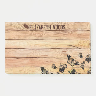 Watercolor Rustic Wood with Butterflies Add Name   Post-it Notes